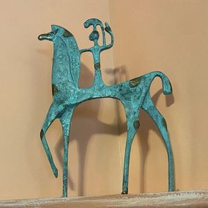 Mid Century Modern Etruscan Greek Patinated Brass Horse Decor